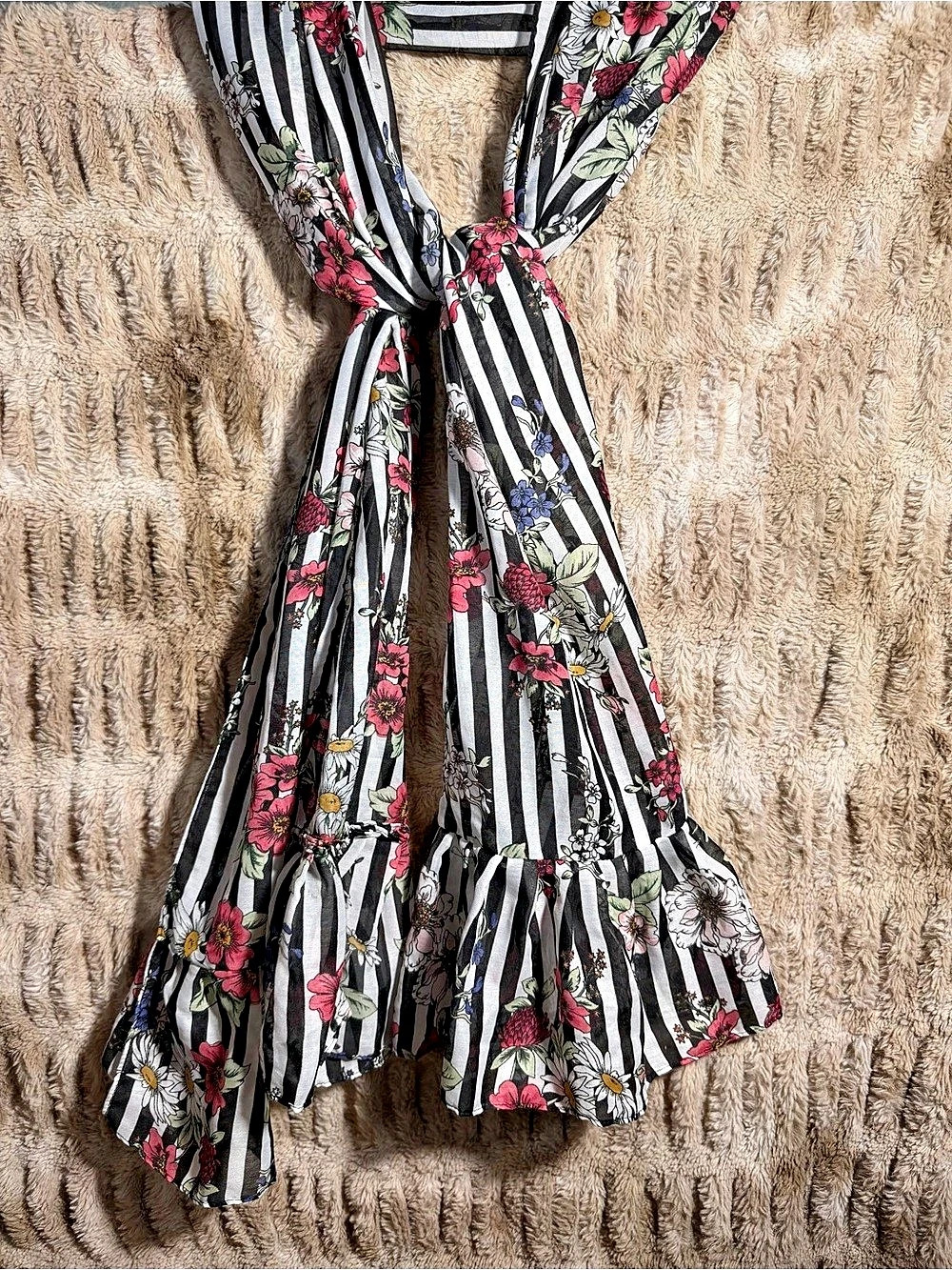 Torrid Floral Striped Ruffle Scarf – One Size